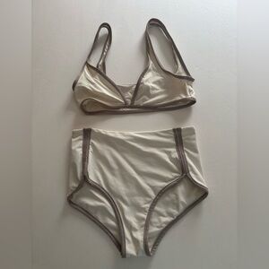 L SPACE Elegant Cream and Brown Bikini Swim Set